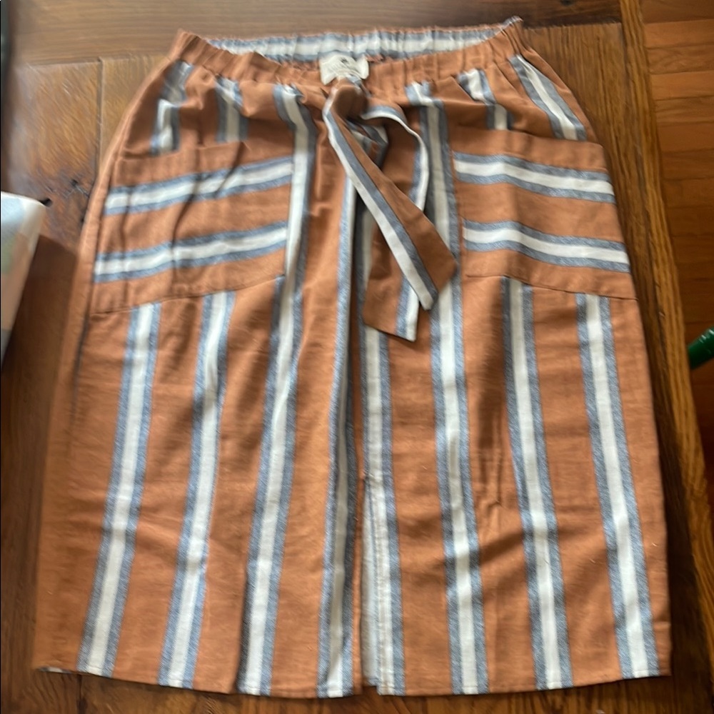 Chic Striped A-Line Skirt in Tan and White